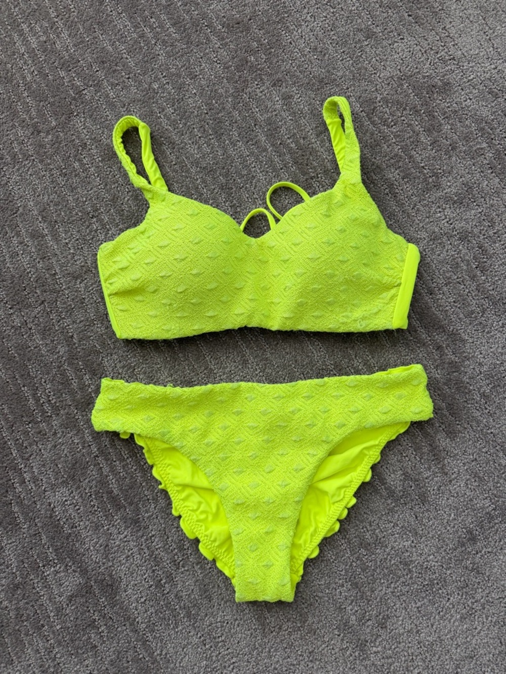 Luli Fama Neon Yellow Textured Bikini Set